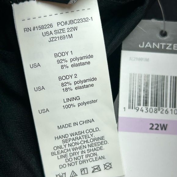 Jantzen Black Draped One Piece with Tummy Control Size 22W NWT - Picture 6 of 8